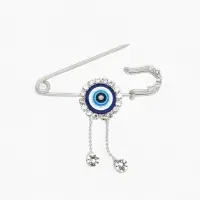 Булавка-оберег &laquo;От сглаза&raquo; глаз с подвесками, 5 см, бело-синяя в серебре