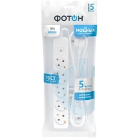 Удлинитель ФОТОН 16-55ЕS, 5м, 5 розеток, 16А, с выкл., с заземл., Белый