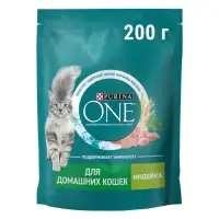 Сухой корм ONE для домашних кошек, индейка с цельными злаками 200 г
