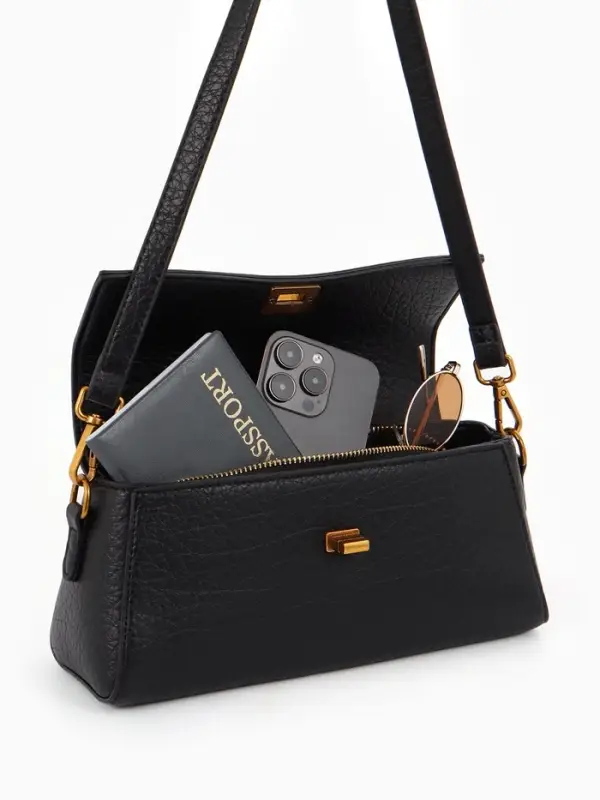 Сумка женская мессенджер TEXTURA на клапане, 26&times;9&times;12 см, чёрная