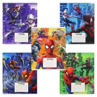 Набор тетрадей 10 штук, 24 листа, в клетку, тиснение, обложка мелованный картон, Человек-паук