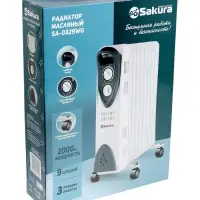 Обогреватель масляный Sakura SA-0329WG, 2000 Вт, до 20 м&sup2;, 9 секций, механический, 3 режима