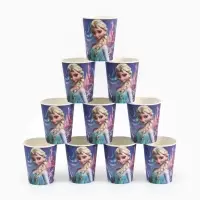 Посуда одноразовая бумажная на 10 персон: стаканы, тарелки, скатерть, Снежная принцесса