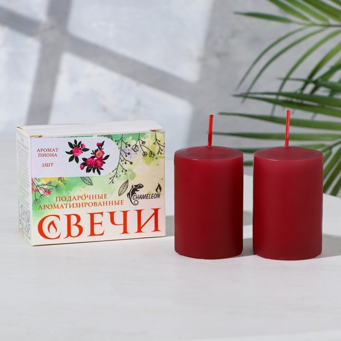 Набор свечей-столбиков 2 шт, 4х6 см, пион Набор свечей-столбиков 2 шт, 4х6 см, пион