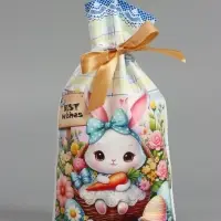 Пакет  полиэтиленовый подарочный "Заяц с цветами", с завязками, 15х23&plusmn;1 см