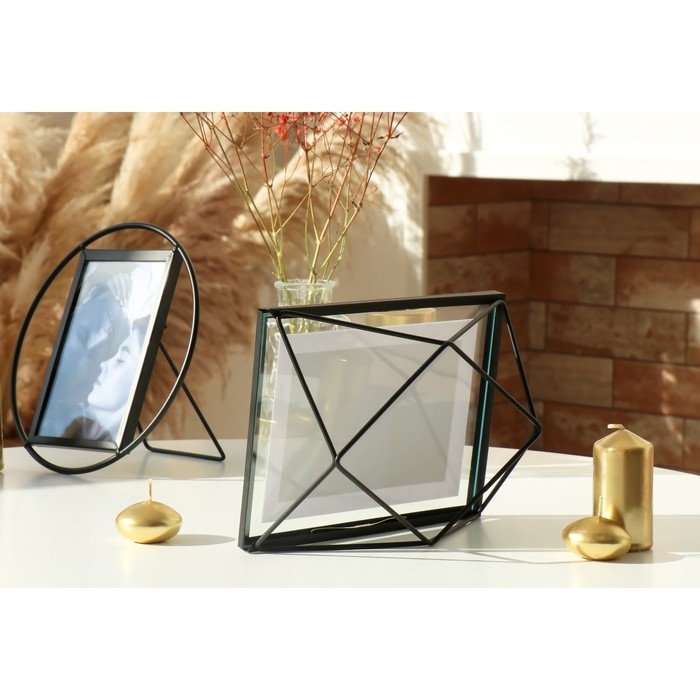 Фоторамка металл на 1 фото 10х15 см "Лофт. 3D Линии" чёрная 20х15х6 см