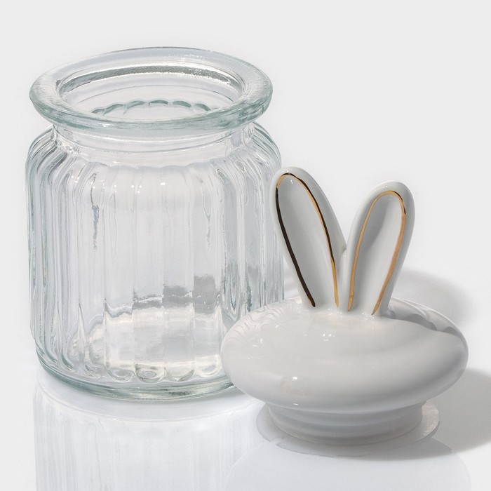 Банка стеклянная для хранения сыпучих продуктов Доляна &laquo;Зайка в золотом&raquo;, 230 мл, с керамической крышкой