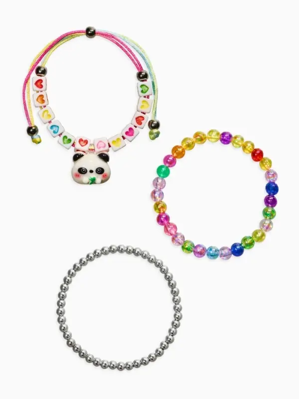 Браслет детский «Выбражулька», 3 шт. набор, панда ,бусины, цветной Браслет детский «Выбражулька», 3 шт. набор, панда ,бусины, цветной