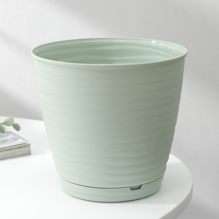 Горшок для цветов с поддоном Saffron, 1,5 л, d=14,6 см, h=13,5 см, цвет светло-зелёный Горшок для цветов с поддоном Saffron, 1,5 л, d=14,6 см, h=13,5 см, цвет светло-зелёный