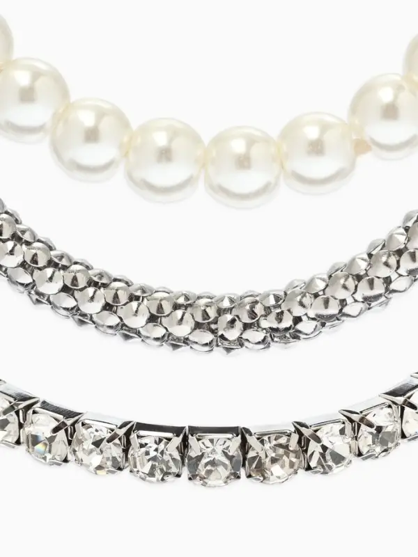 Браслет "Стиль" (набор 3шт) шар №8, со стразинками, тянется, цвет белый в серебре