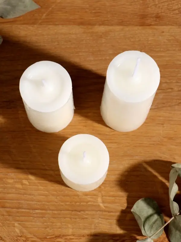 Набор свечей "Столбики белые" 3 шт d=4 см h=4,8; 7,5 и 10 см 12х4х12 см