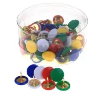 Кнопки канцелярские, 12 мм, с цветной пластиковой головкой, в пластиковой коробке, 100 шт.