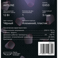 Светильник трек-й ARTLINE повор-й 85х70mm GX53 230В алюм/пласт 4м² черн 59862 0, Ritter