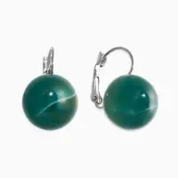 Серьги пластик "Шар №16" с разводами и блёстками, цвет зелёно-морской в серебре