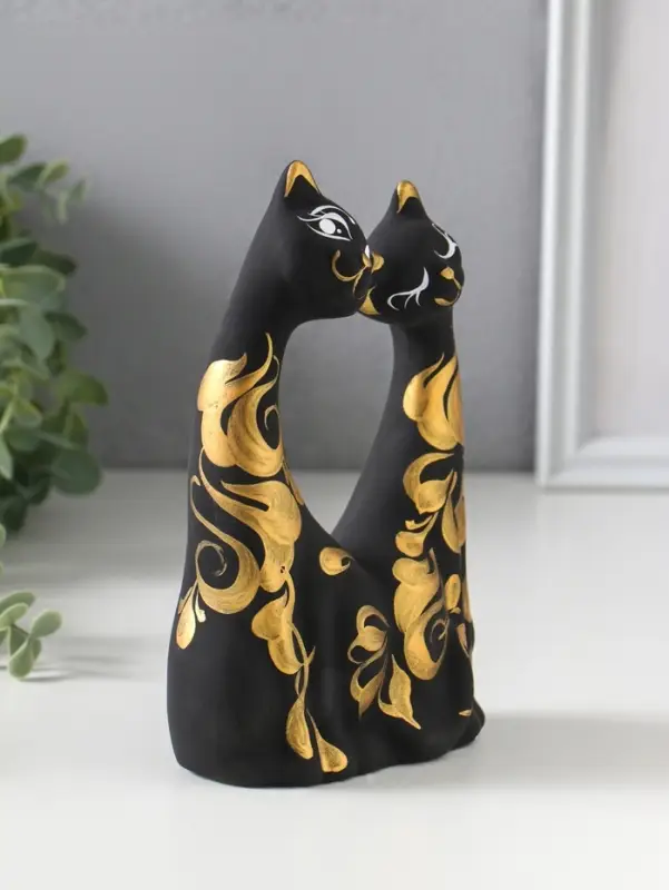 Фигурка керамика &laquo;Коты влюбленные&raquo;, чёрные, 5&times;10&times;17 см