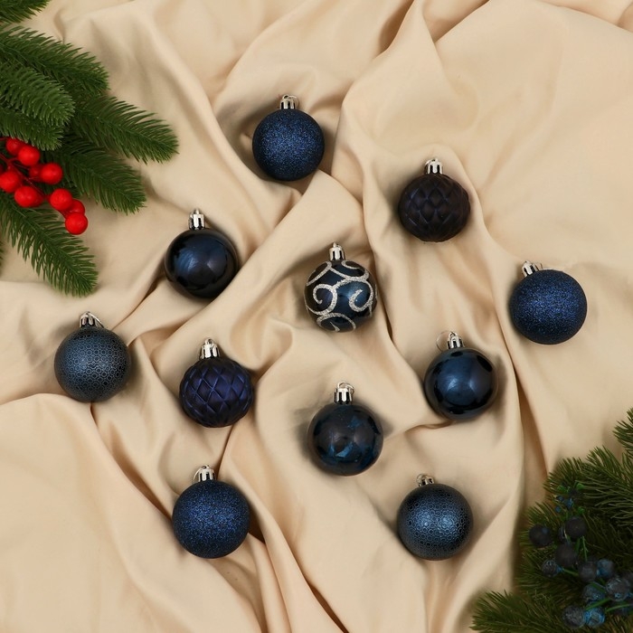 Набор шаров пластик d-4,5 см, 24 шт Набор шаров пластик d-4,5 см, 24 шт "Морозные узоры" синий