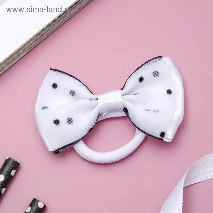 Резинка для волос «Школьница», горох, 7 см, чёрно-белая Резинка для волос «Школьница», горох, 7 см, чёрно-белая