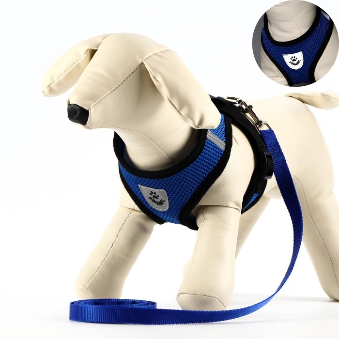 Комплект амуниции с мягкой шлейкой и светоотражающей нашивкой, XL,ОШ 40 см, ОГ 46-60 см,синий Комплект амуниции с мягкой шлейкой и светоотражающей нашивкой, XL,ОШ 40 см, ОГ 46-60 см,синий