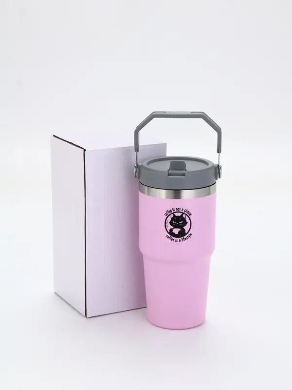 Термостакан с ручкой  Термостакан с ручкой "Coffee", 600 мл, розовая