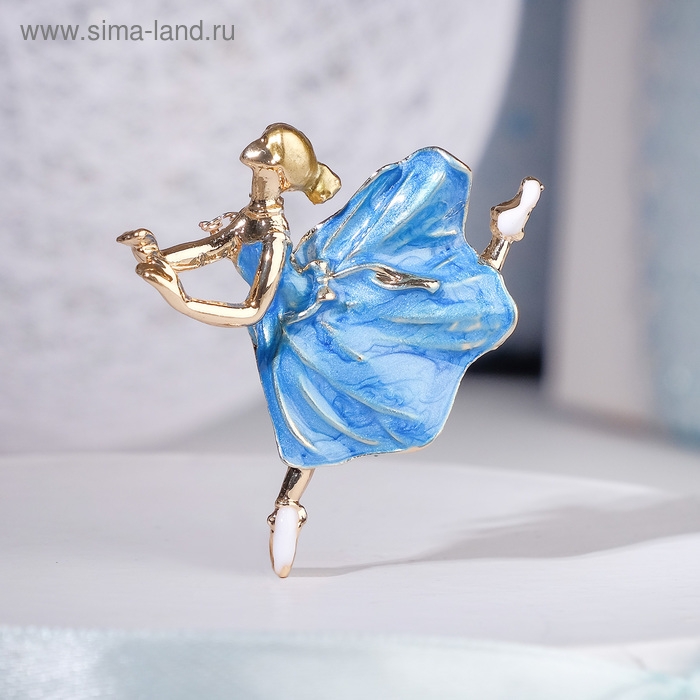 Брошь «Балерина» невесомость, цвет голубой в золоте Брошь «Балерина» невесомость, цвет голубой в золоте