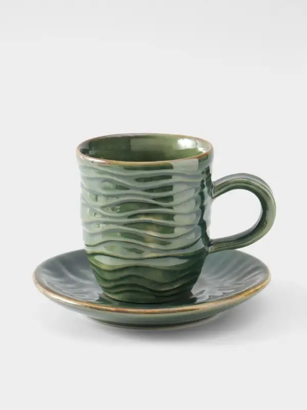 Чашка с блюдцем &laquo;Флора 2&raquo;, 13&times;13&times;9 см, керамика, зелёная