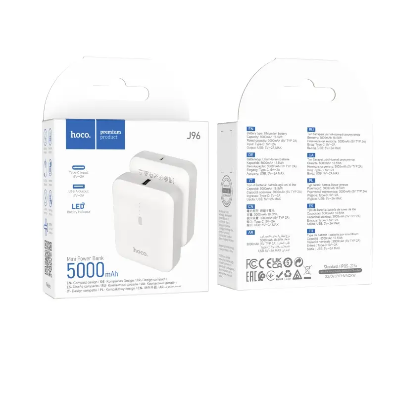 Внешний аккумулятор 5000 mAh J96 HOCO белый