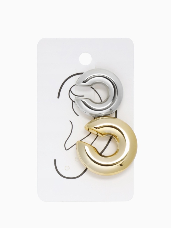 Серьги «Каффы» набор 2 шт, бублики, цвет серебро с золотом