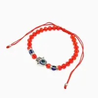 Браслет-оберег &laquo;Красная нить&raquo;, рука счастья Хамса, хрусталики, синий в чернёном серебре, d=8 см