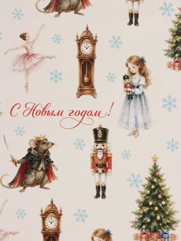 Набор упаковочной бумаги &laquo;Щелкунчик&raquo;, глянец, 3 листа, 70 &times; 100 см