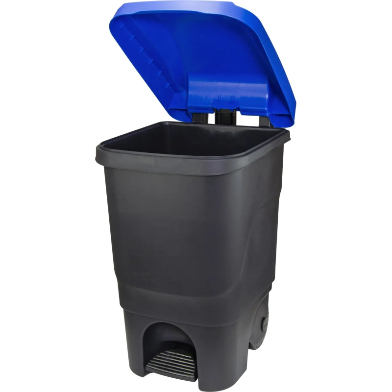 Контейнер-бак мусорный IDEA 60л с педалью на колесах синяя крышка