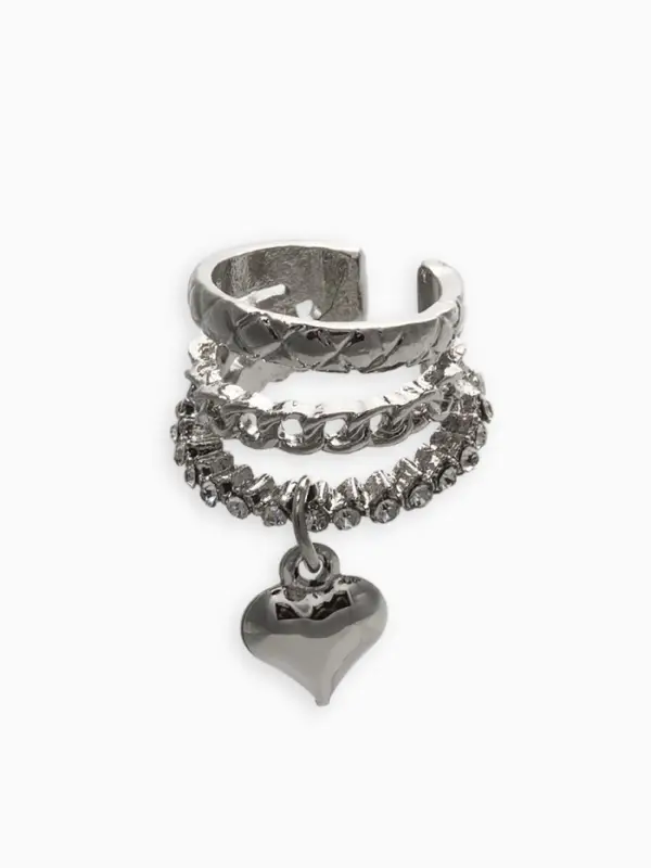 Серьга кафф &laquo;Стиль. Сердце&raquo;, белые в серебре