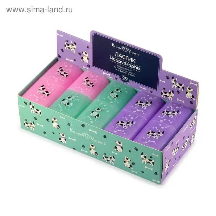 Ластик HappyGraphix Pastel, прямоугольный, мягкий, МИКС