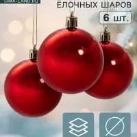 Ёлочные игрушки &laquo;Глянец&raquo;, шары новогодние, d=6 см, набор 6 шт., красный