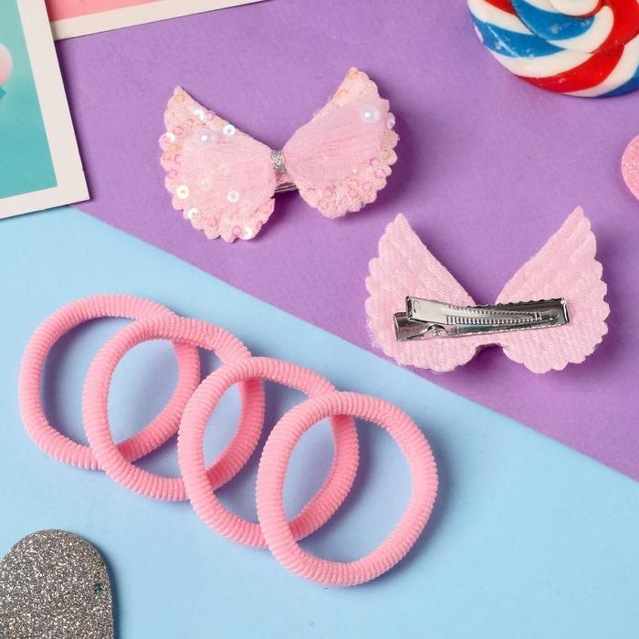 Набор для волос Набор для волос "Карапунька" (4 резинки, 2 зажима) блеск бусинки, 5,5х3,5 см, розовый