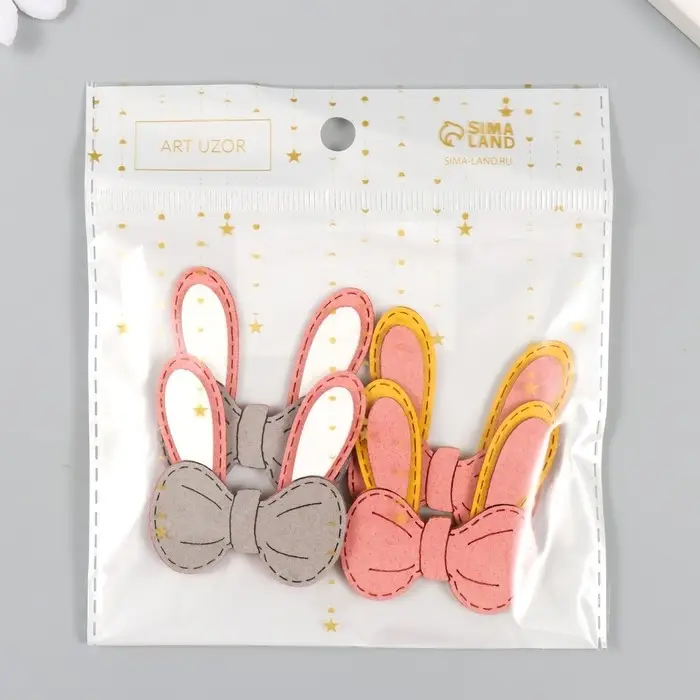 Декор для творчества иск. замша "Бантик с зайчьими ушками" МИКС 4,5х5 см