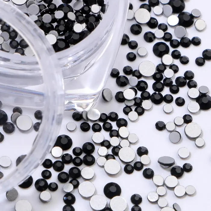 Стразы для декора, круглые, разноразмерные, чёрные