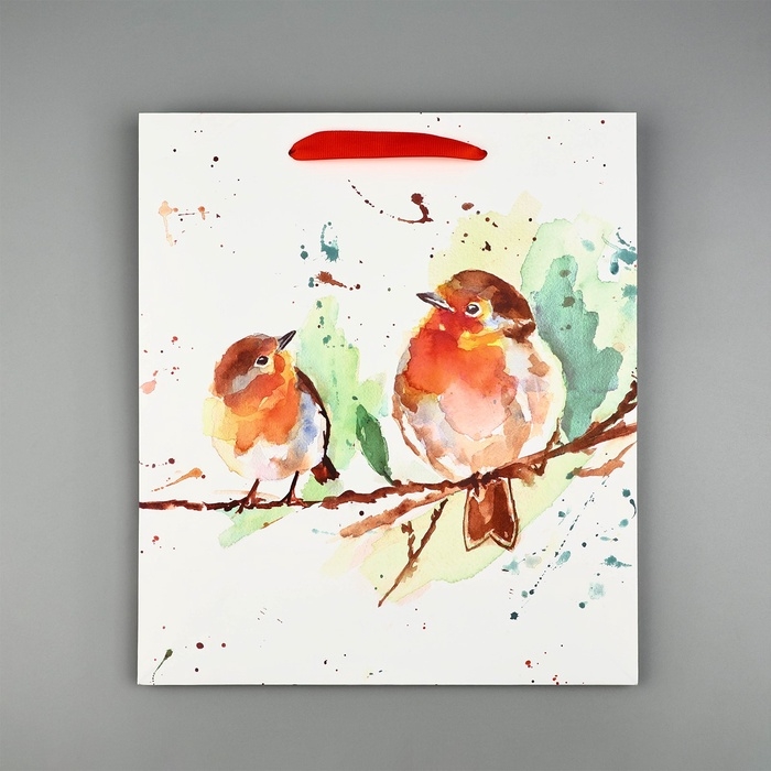 Пакет подарочный новогодний ламинированный «Пение птиц», M 30 х 26 х 9 см Пакет подарочный новогодний ламинированный «Пение птиц», M 30 х 26 х 9 см