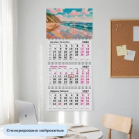 Календарь настенный 3-х блочный 2027 Attache морской пейзаж 305х675мм