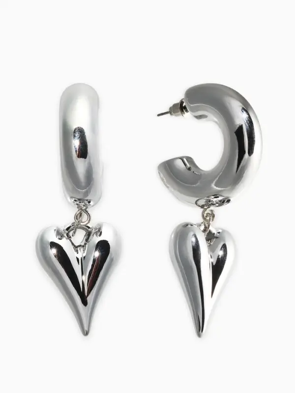 Серьги кольца с подвеской &laquo;Сердечки&raquo;, d=2.5 см, цвет серебро