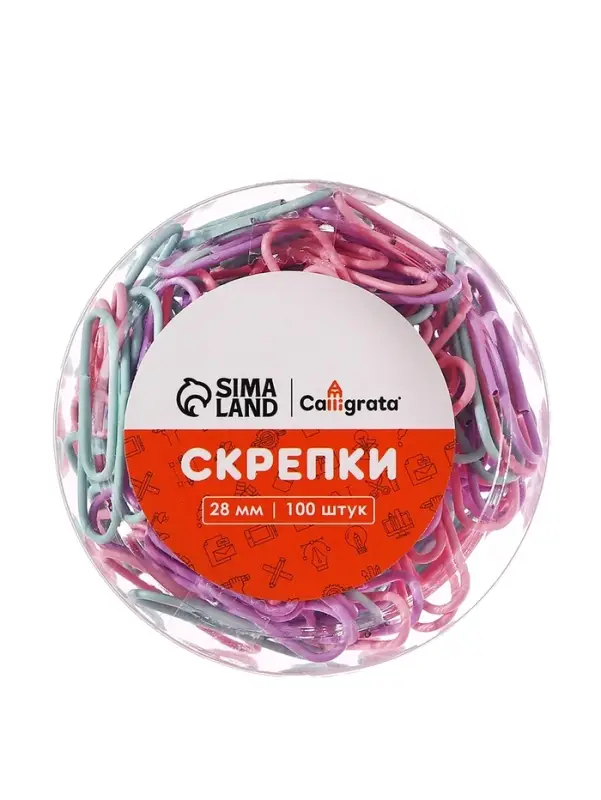 Скрепки 28мм пастель в пластиковой тубе 100 штук Скрепки 28мм пастель в пластиковой тубе 100 штук