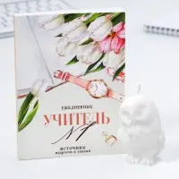 Набор: ежедневник А6, 120 листов и фигурная свеча «Учителю, который вдохновляет»