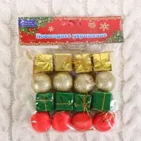 Ёлочные игрушки &laquo;Сочельник&raquo;, набор 16 шт. (8 подарков,8 шариков), МИКС