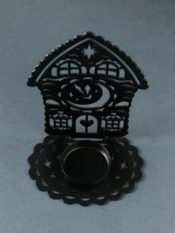 Подсвечник новогодний  Подсвечник новогодний "Домик с часами" чёрный 6,7х10х13,5 см