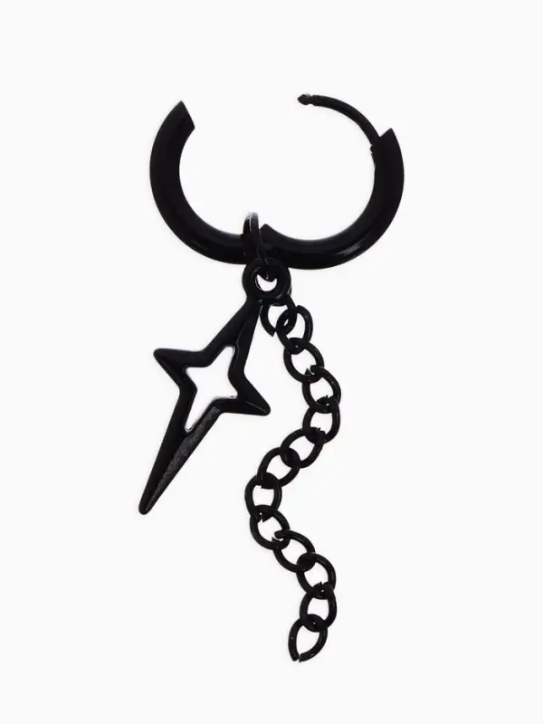 Пирсинг в ухо &laquo;Кольцо&raquo;, звезда полярная с цепью, d=15 мм, чёрный