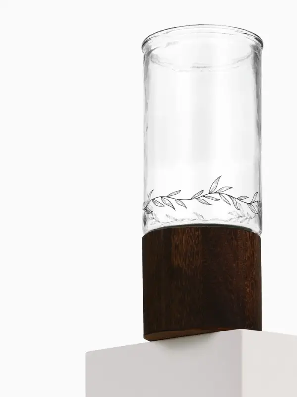 Ваза для цветов стеклянная с деревянной подставкой, 25.5&times;10 см, 1.25 литра