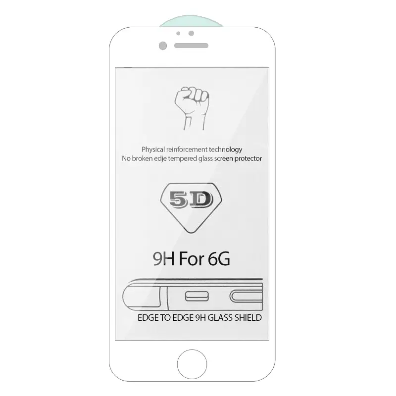 Защитное стекло для iPhone 6 5D 0.3mm без упаковки белое (без возврата и обмена)