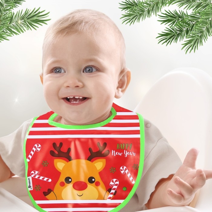 Нагрудник «Олененок» непромокаемый на завязках, ПВХ, новогодняя подарочная упаковка, Крошка Я Нагрудник «Олененок» непромокаемый на завязках, ПВХ, новогодняя подарочная упаковка, Крошка Я