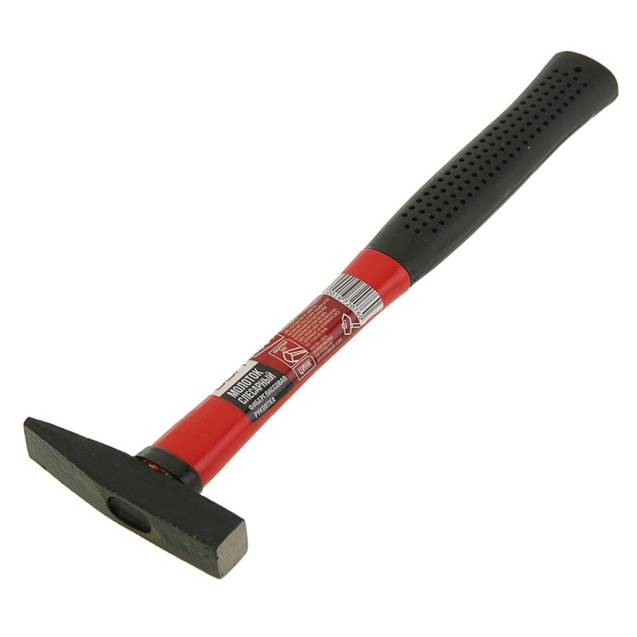 Молоток слесарный ЛОМ, квадратный боек, фиберглассовая обрезиненная рукоятка, 100 г