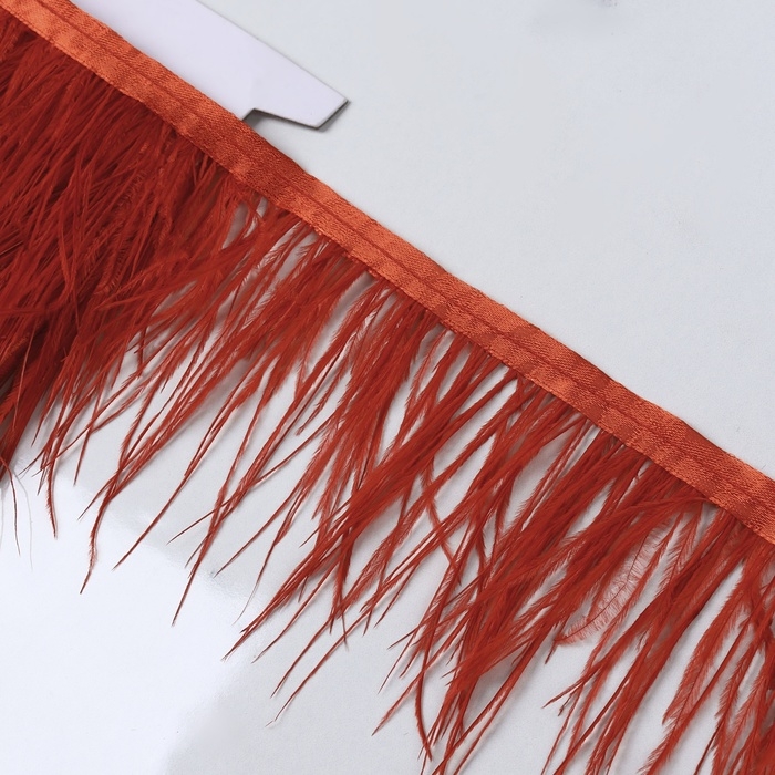 Тесьма с перьями страуса, 8-10 см, 5 ± 0,5 м, цвет алый Тесьма с перьями страуса, 8-10 см, 5 ± 0,5 м, цвет алый