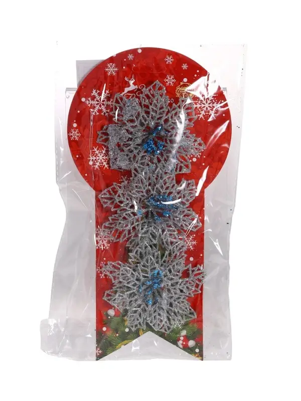 Ёлочные игрушки 3 шт. &laquo;Зимнее волшебство. Ажурный цветок&raquo; пластик, 10.5 см, серебро